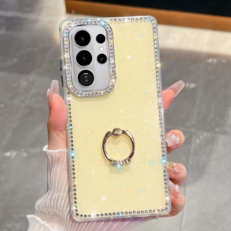 For Samsung Galaxy S26 Ultra 5G Rhinestone Glitter TPU Ring Holder Anti-fall Phone Case