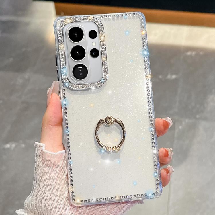 For Samsung Galaxy S26 Ultra 5G Rhinestone Glitter TPU Ring Holder Anti-fall Phone Case