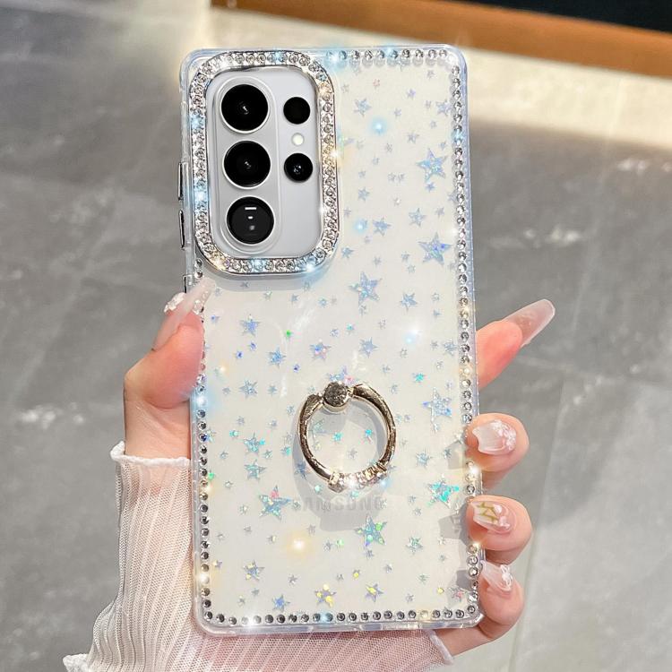 For Samsung Galaxy S26 Ultra 5G Rhinestone Glitter TPU Ring Holder Anti-fall Phone Case