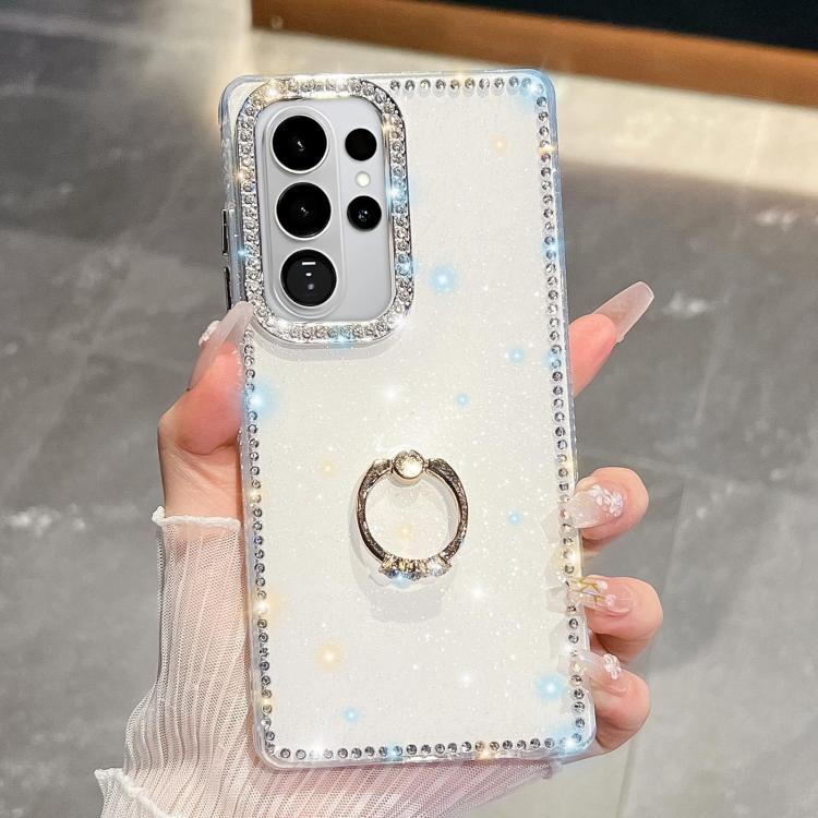 For Samsung Galaxy S26 Ultra 5G Rhinestone Glitter TPU Ring Holder Anti-fall Phone Case