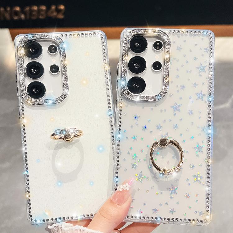 For Samsung Galaxy S24 Ultra 5G Rhinestone Glitter TPU Ring Holder Anti-fall Phone Case