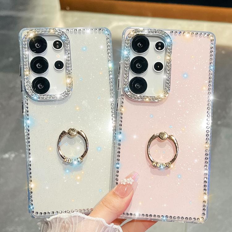 For Samsung Galaxy S25 Ultra 5G Rhinestone Glitter TPU Ring Holder Anti-fall Phone Case