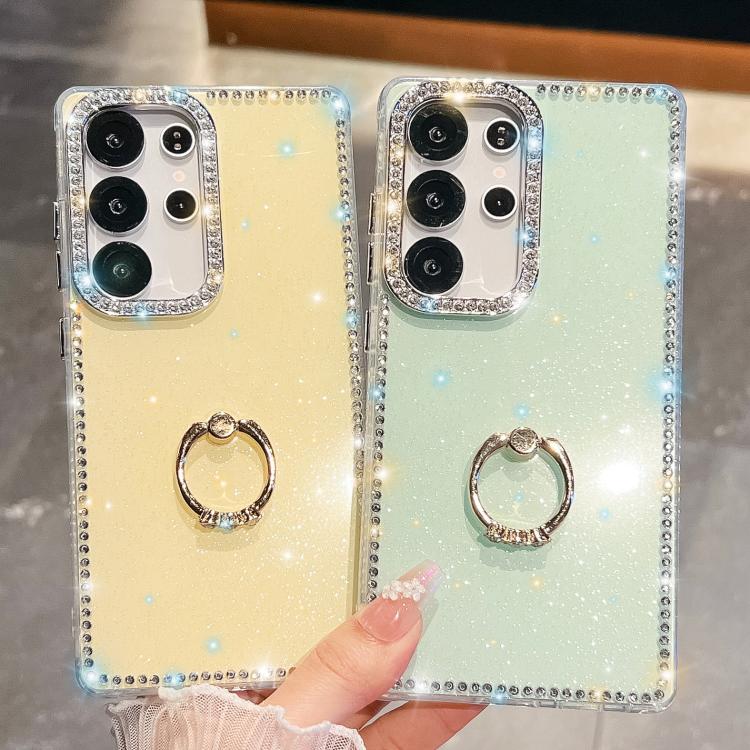 For Samsung Galaxy S25+ 5G Rhinestone Glitter TPU Ring Holder Anti-fall Phone Case