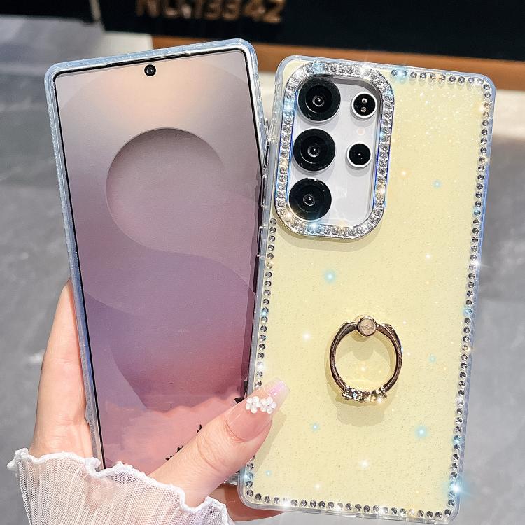 For Samsung Galaxy A15 5G Rhinestone Glitter TPU Ring Holder Anti-fall Phone Case