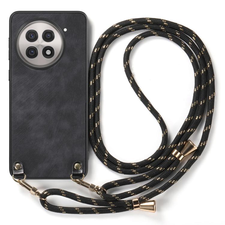For OnePlus 13R 5G Vintage Leather PC Back Cover Phone Case with Crossbody Strap