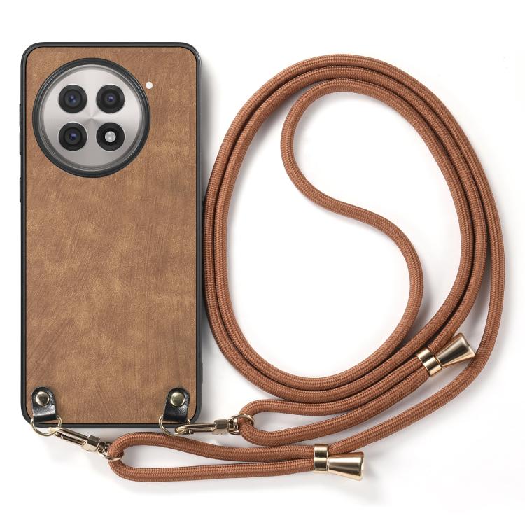 For OnePlus 13R 5G Vintage Leather PC Back Cover Phone Case with Crossbody Strap