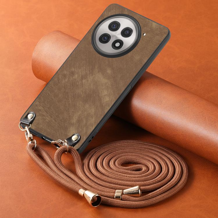 For OnePlus 13R 5G Vintage Leather PC Back Cover Phone Case with Crossbody Strap