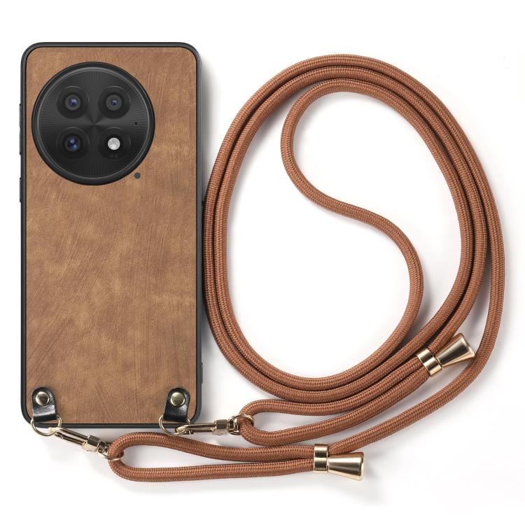 For OnePlus 13 Vintage Leather PC Back Cover Phone Case with Crossbody Strap
