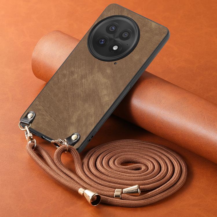 For OnePlus 13 Vintage Leather PC Back Cover Phone Case with Crossbody Strap