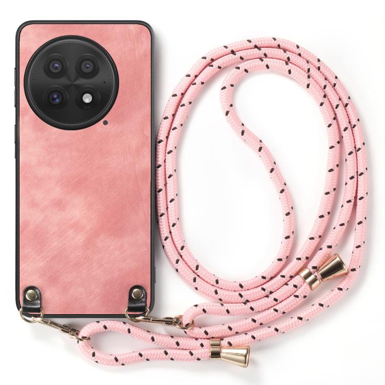 For OnePlus 13 Vintage Leather PC Back Cover Phone Case with Crossbody Strap