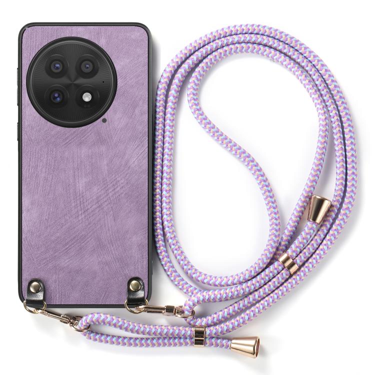 For OnePlus 13 Vintage Leather PC Back Cover Phone Case with Crossbody Strap