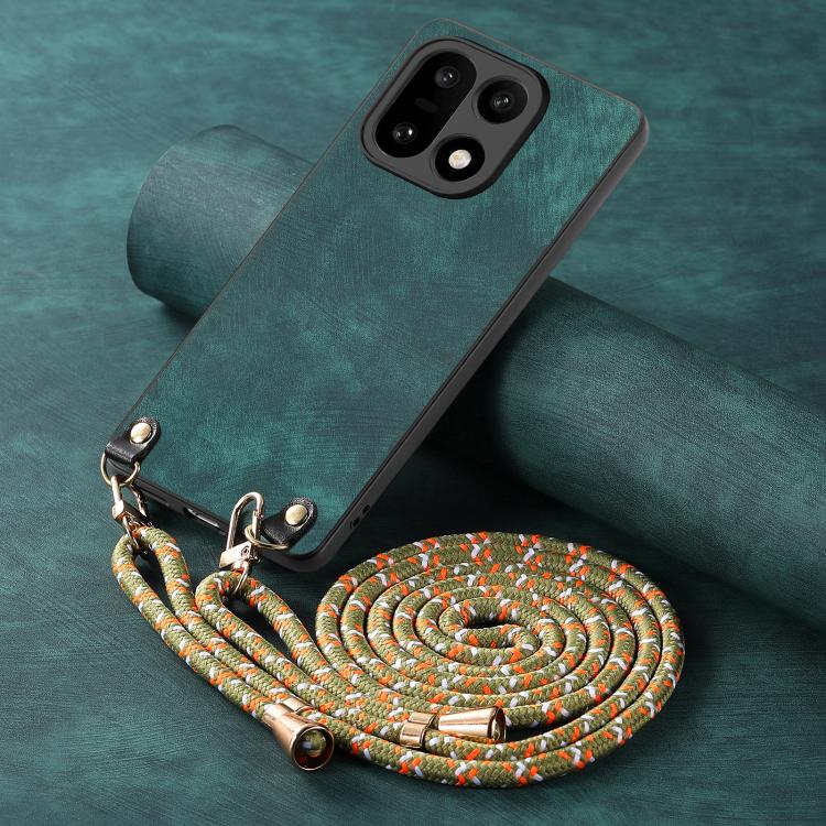 For OnePlus 15 Vintage Leather PC Back Cover Phone Case with Crossbody Strap