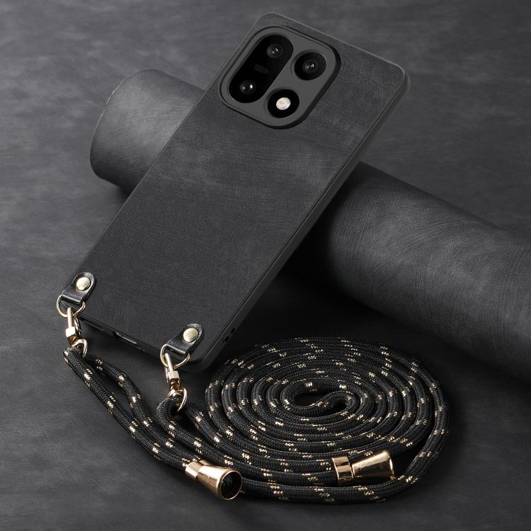 For OnePlus 15 Vintage Leather PC Back Cover Phone Case with Crossbody Strap