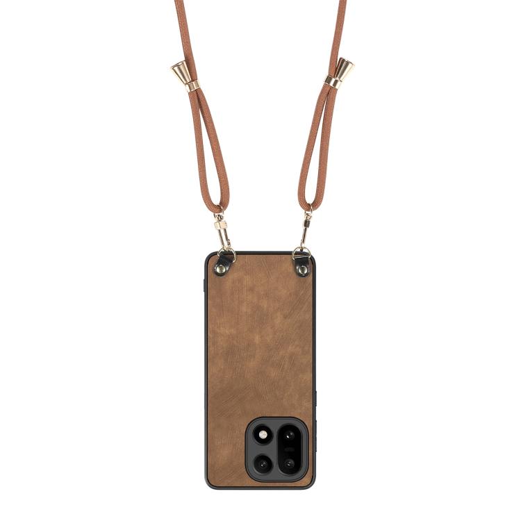 For OnePlus 15 Vintage Leather PC Back Cover Phone Case with Crossbody Strap