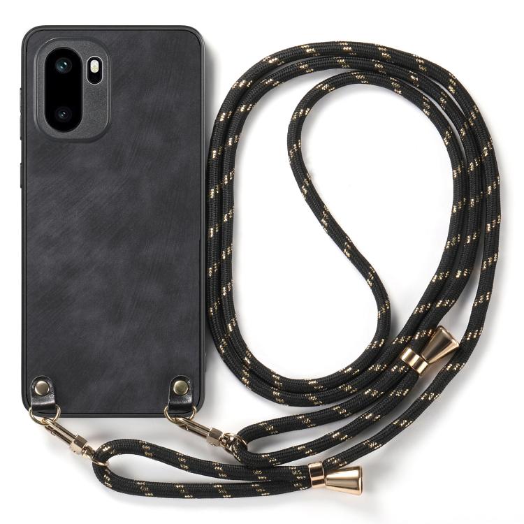 For OnePlus Ace 6 / 6T / 15R Vintage Leather PC Back Cover Phone Case with Crossbody Strap