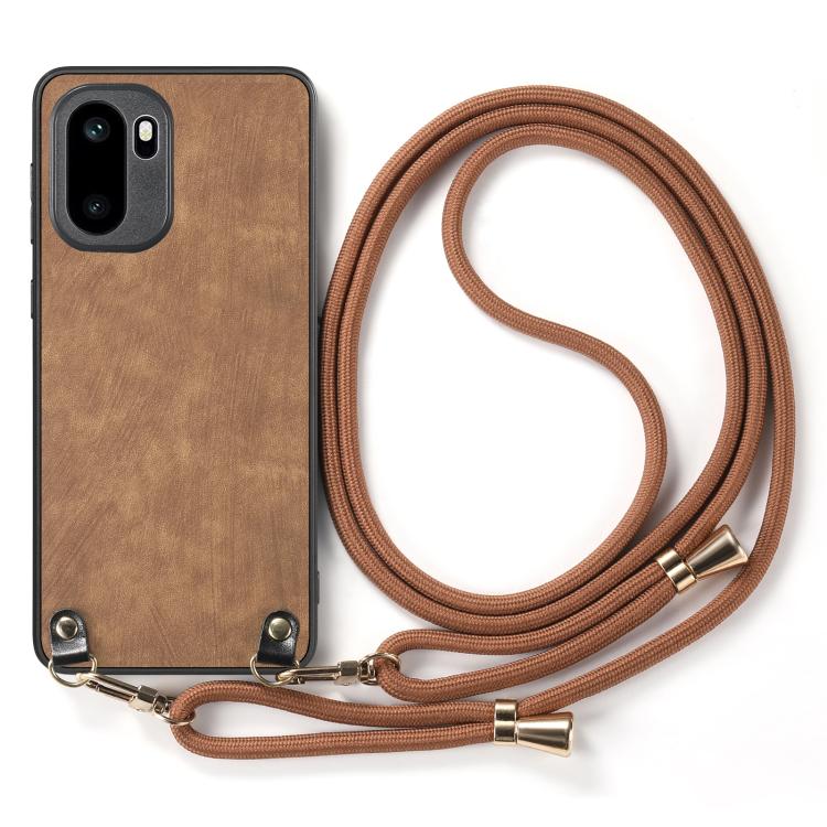 For OnePlus Ace 6 / 6T / 15R Vintage Leather PC Back Cover Phone Case with Crossbody Strap