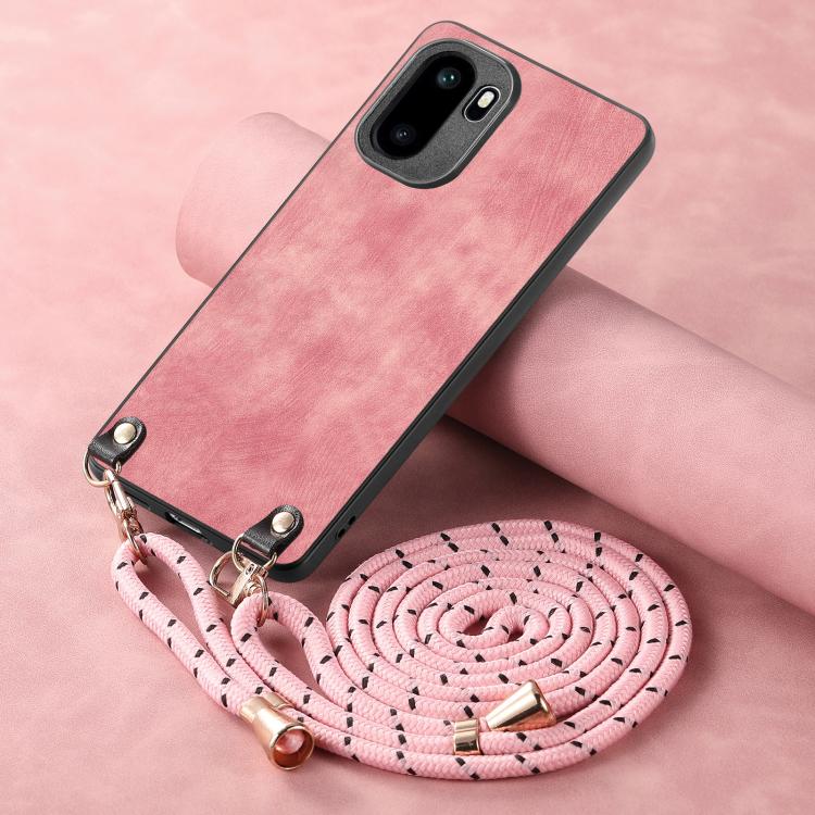 For OnePlus Ace 6 / 6T / 15R Vintage Leather PC Back Cover Phone Case with Crossbody Strap