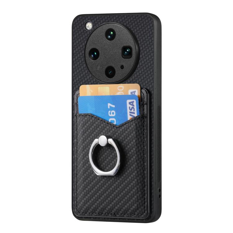 For OPPO Find X8 Ultra Carbon Fiber Card Wallet Ring Phone Case