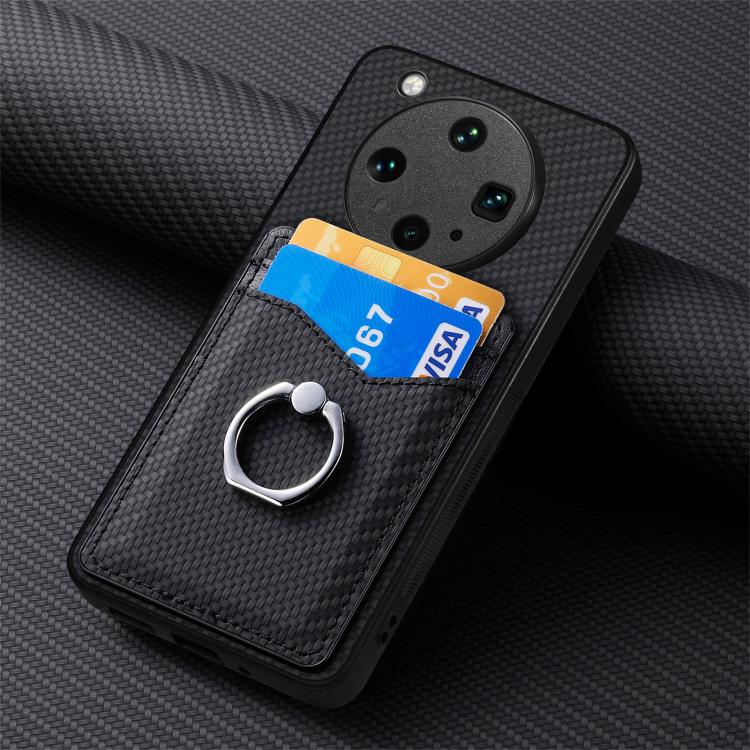 For OPPO Find X8 Ultra Carbon Fiber Card Wallet Ring Phone Case