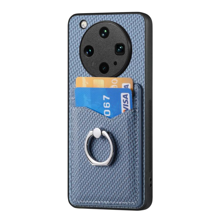For OPPO Find X8 Ultra Carbon Fiber Card Wallet Ring Phone Case