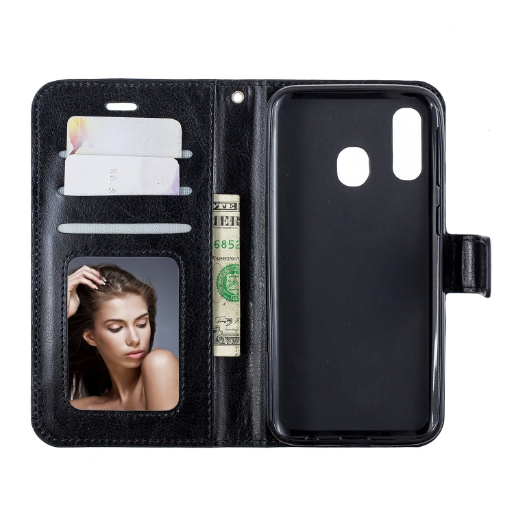 Crazy Horse Texture Horizontal Flip Leather Case with Holder & Card Slots & Wallet & Photo Frame for Galaxy A20E