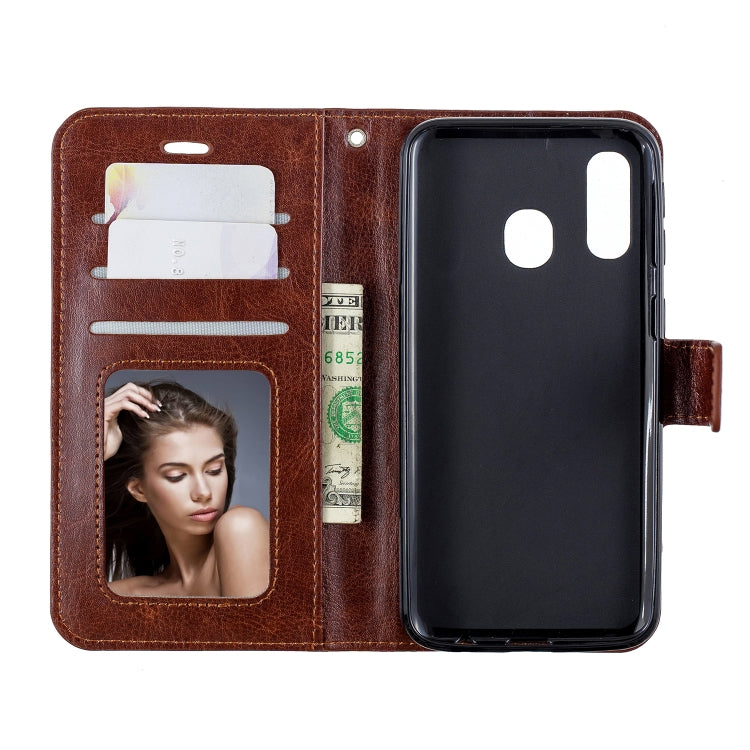 Crazy Horse Texture Horizontal Flip Leather Case with Holder & Card Slots & Wallet & Photo Frame for Galaxy A20E