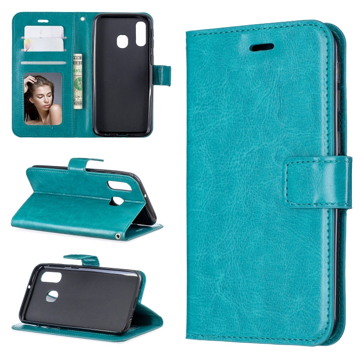 Crazy Horse Texture Horizontal Flip Leather Case with Holder & Card Slots & Wallet & Photo Frame for Galaxy A20E