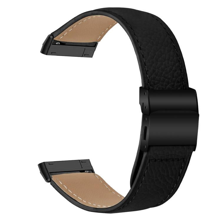 For Fitbit Versa 3 / 4 Lychee Texture Black Turtle Back Buckle Leather Watch Band
