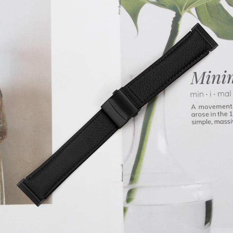 For Fitbit Versa 3 / 4 Lychee Texture Black Turtle Back Buckle Leather Watch Band