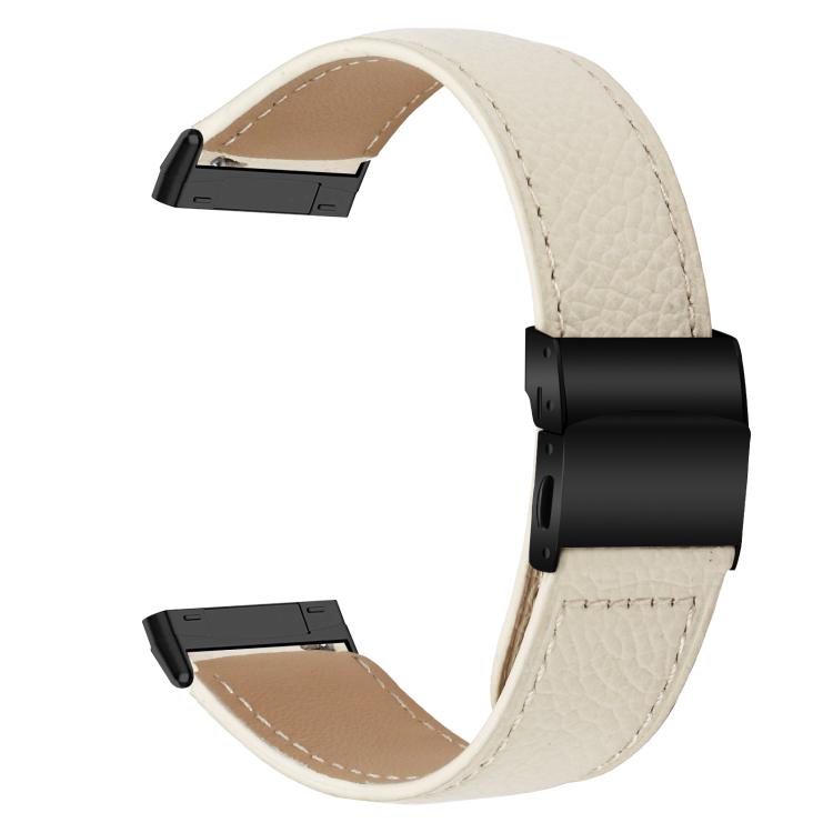 For Fitbit Versa 3 / 4 Lychee Texture Black Turtle Back Buckle Leather Watch Band