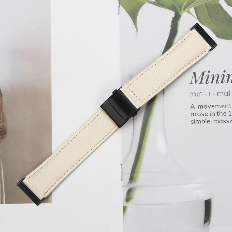 For Fitbit Versa 3 / 4 Lychee Texture Black Turtle Back Buckle Leather Watch Band