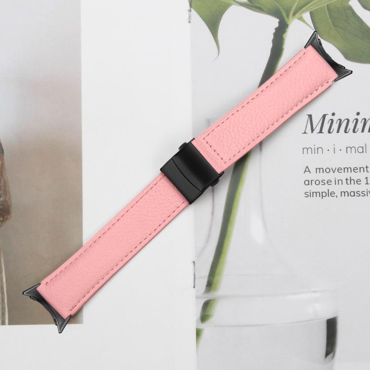 For Google Pixel Watch 4 / 3 / 2 / 1 41mm Lychee Texture Black Turtle Back Buckle Leather Watch Band