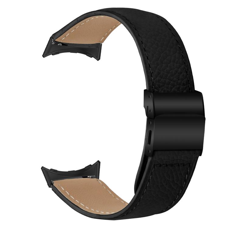 For Google Pixel Watch 4 / 3 / 2 / 1 41mm Lychee Texture Black Turtle Back Buckle Leather Watch Band