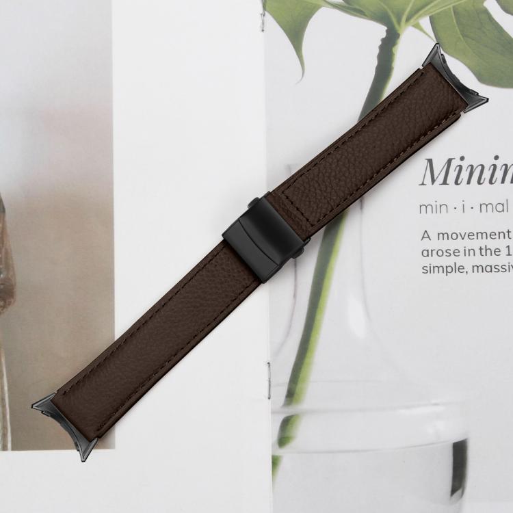 For Google Pixel Watch 4 / 3 / 2 / 1 41mm Lychee Texture Black Turtle Back Buckle Leather Watch Band