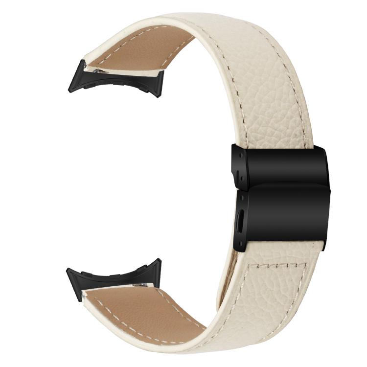 For Google Pixel Watch 4 / 3 / 2 / 1 41mm Lychee Texture Black Turtle Back Buckle Leather Watch Band