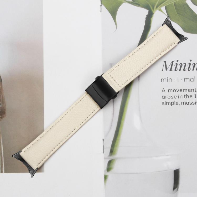For Google Pixel Watch 4 / 3 / 2 / 1 41mm Lychee Texture Black Turtle Back Buckle Leather Watch Band