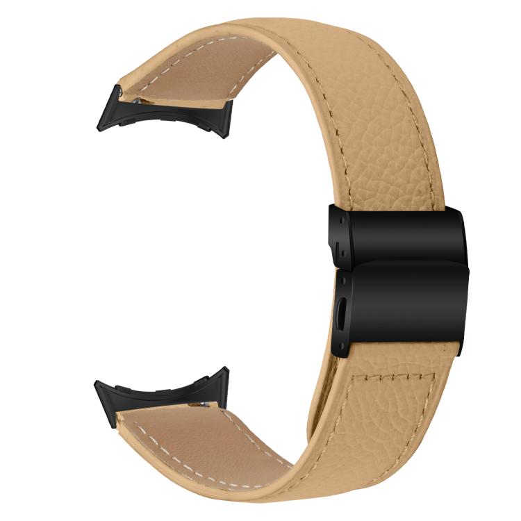 For Google Pixel Watch 4 / 3 / 2 / 1 41mm Lychee Texture Black Turtle Back Buckle Leather Watch Band