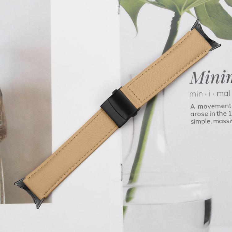 For Google Pixel Watch 4 / 3 / 2 / 1 41mm Lychee Texture Black Turtle Back Buckle Leather Watch Band