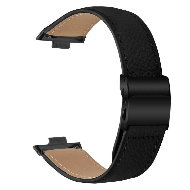 For Huawei Watch Fit 5 / Fit 5 Pro / Fit 4 Lychee Texture Black Turtle Back Buckle Leather Watch Band