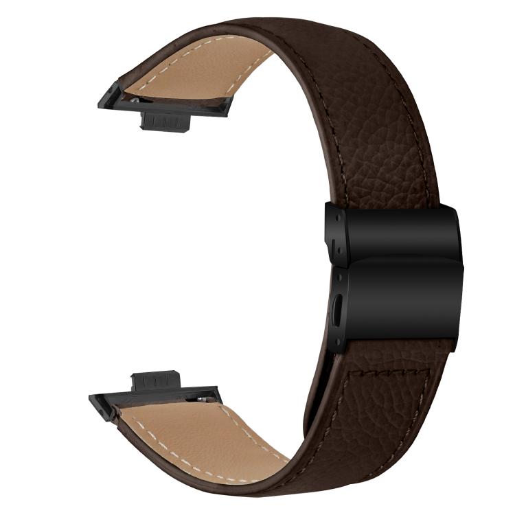 For Huawei Watch Fit 5 / Fit 5 Pro / Fit 4 Lychee Texture Black Turtle Back Buckle Leather Watch Band