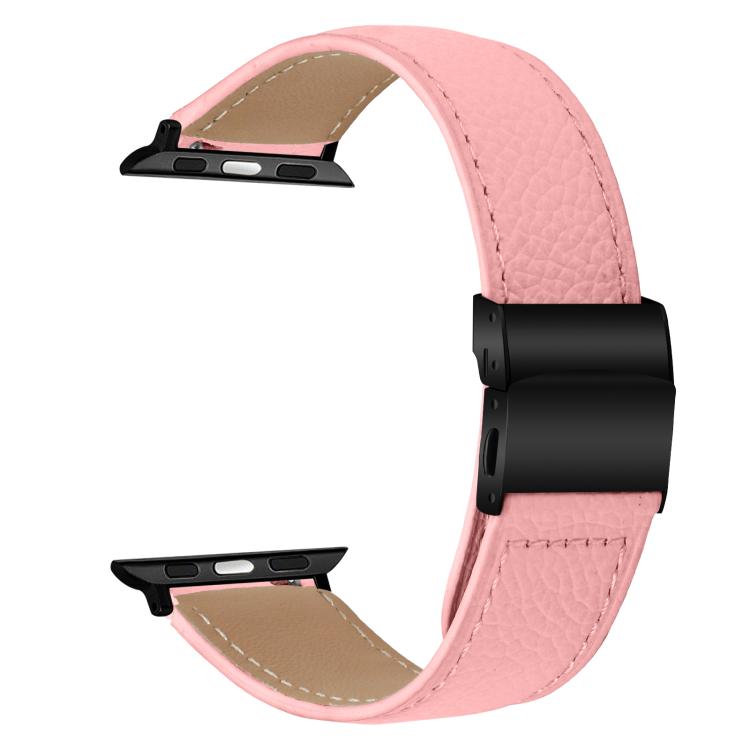 For Apple Watch 42mm / 41mm / 40mm / 38mm Lychee Texture Black Turtle Back Buckle Leather Watch Band