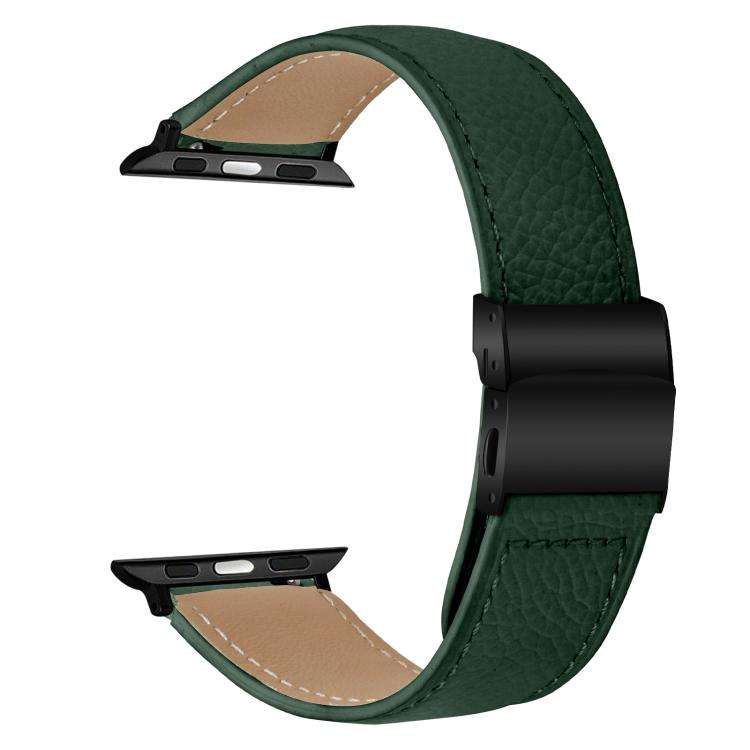 For Apple Watch 42mm / 41mm / 40mm / 38mm Lychee Texture Black Turtle Back Buckle Leather Watch Band