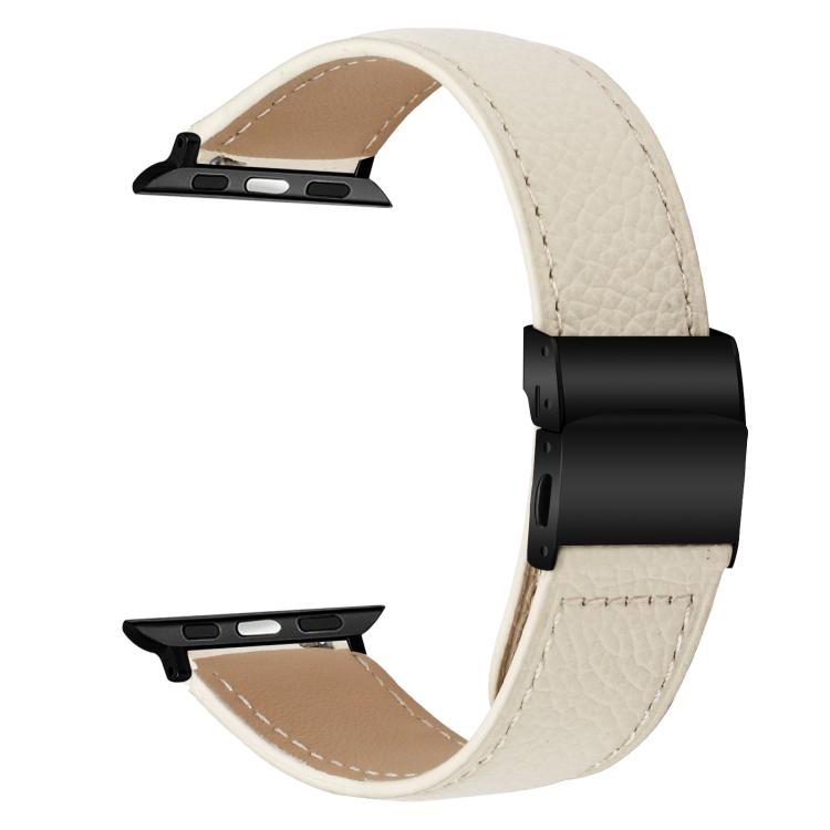 For Apple Watch 42mm / 41mm / 40mm / 38mm Lychee Texture Black Turtle Back Buckle Leather Watch Band