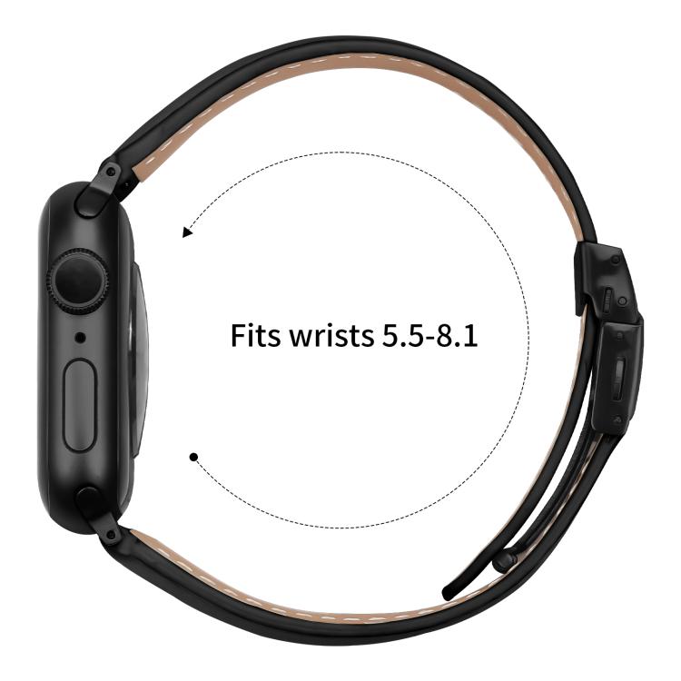 For Apple Watch 46mm / 49mm / 45mm / 44mm Lychee Texture Black Turtle Back Buckle Leather Watch Band