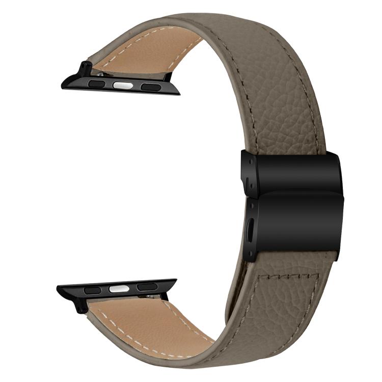 For Apple Watch 46mm / 49mm / 45mm / 44mm Lychee Texture Black Turtle Back Buckle Leather Watch Band