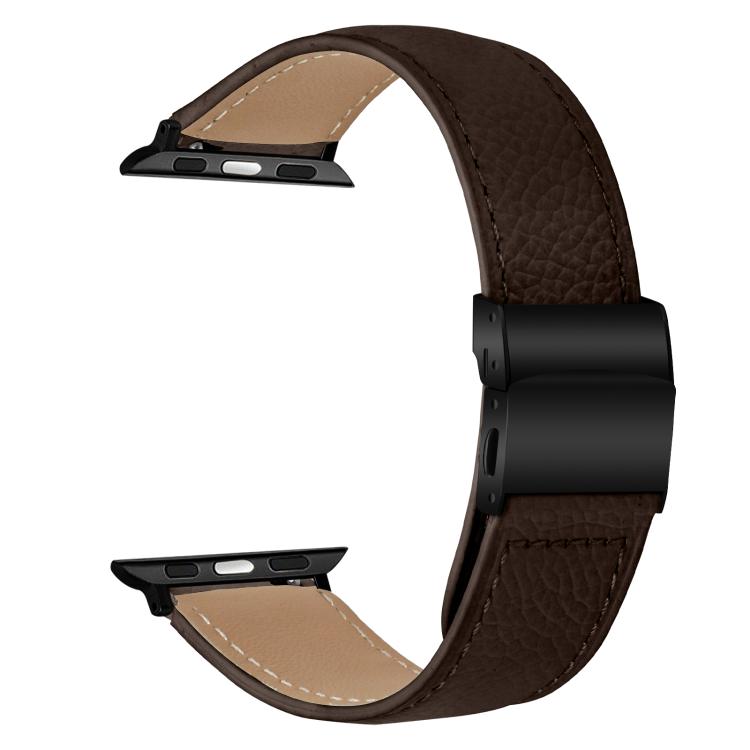 For Apple Watch 46mm / 49mm / 45mm / 44mm Lychee Texture Black Turtle Back Buckle Leather Watch Band