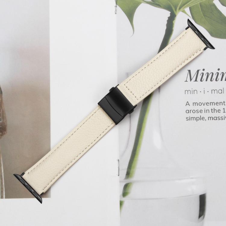 For Apple Watch 46mm / 49mm / 45mm / 44mm Lychee Texture Black Turtle Back Buckle Leather Watch Band