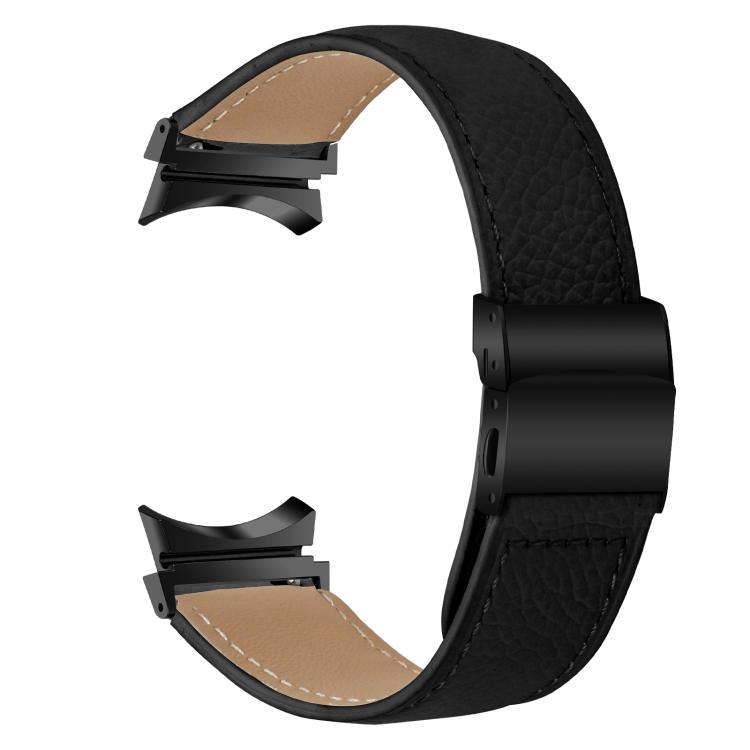 For Samsung Galaxy Watch 7 40 / 44mm Lychee Texture Black Turtle Back Buckle Leather Watch Band