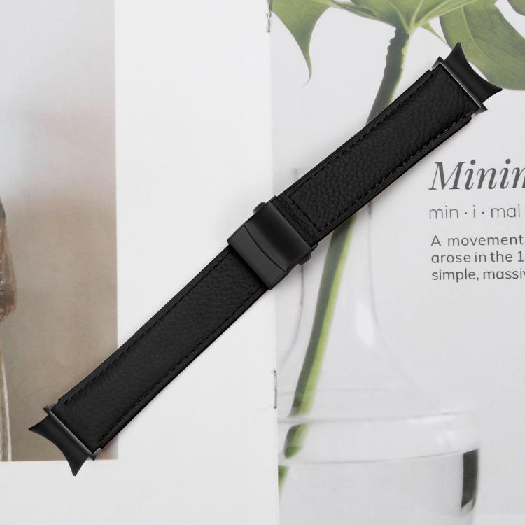 For Samsung Galaxy Watch 7 40 / 44mm Lychee Texture Black Turtle Back Buckle Leather Watch Band