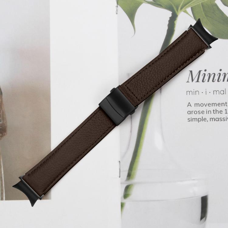 For Samsung Galaxy Watch 7 40 / 44mm Lychee Texture Black Turtle Back Buckle Leather Watch Band